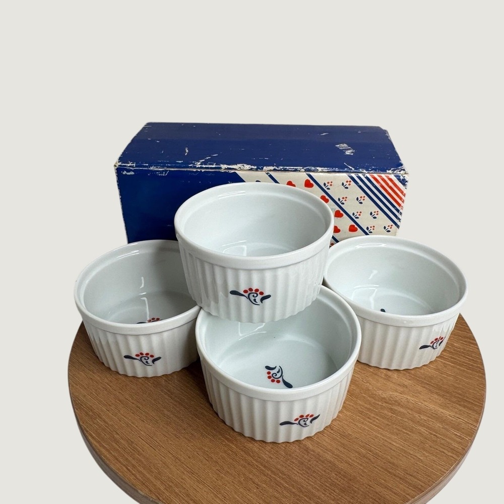 Copco Ramekins Set of 4 White Country Porcelain Vintage 1982 Cottagecore No. 951